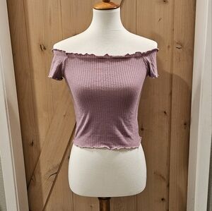 Purple off the shoulder crop top